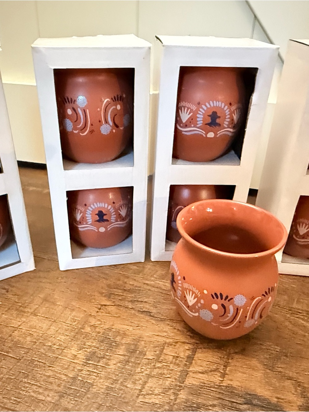 Hand-Painted Terracotta Decorative Cup - Rust Orange